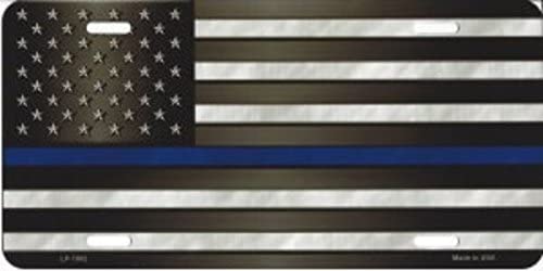 American Flag With Blue Police Line Novelty Metal License Plate