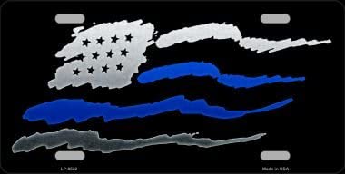 Waving American Flag Blue Line Novelty Metal License Plate