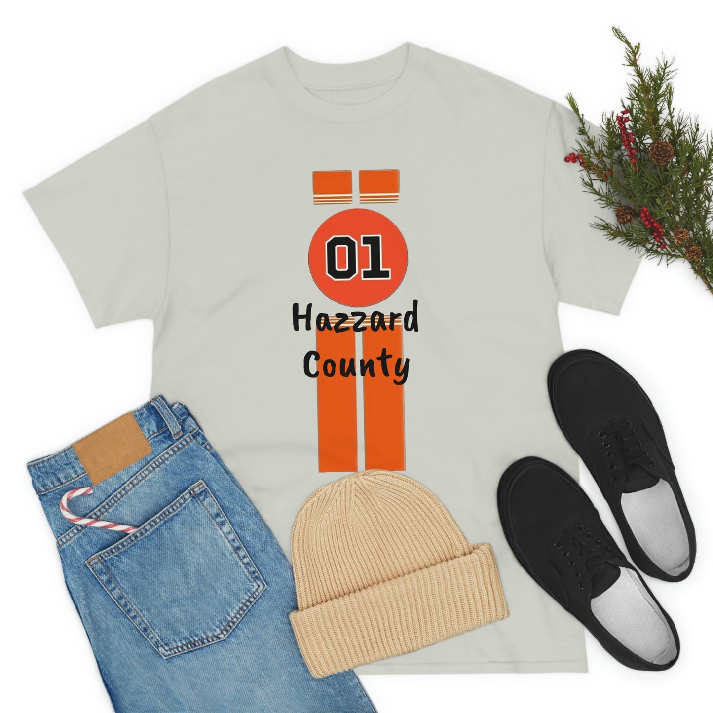 Hazzard County General Lee Racing Stripes Heavy Cotton Tee