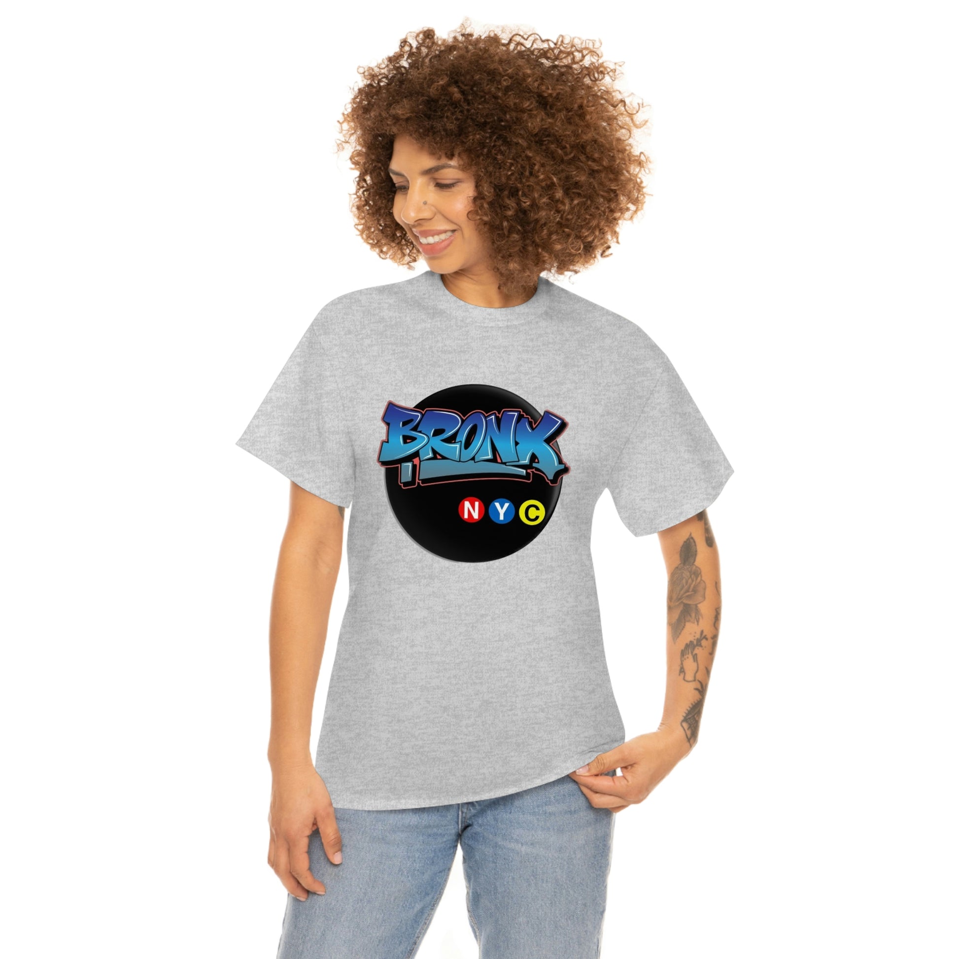The Bronx Unisex Heavy Cotton Light Gray Tee Female Model