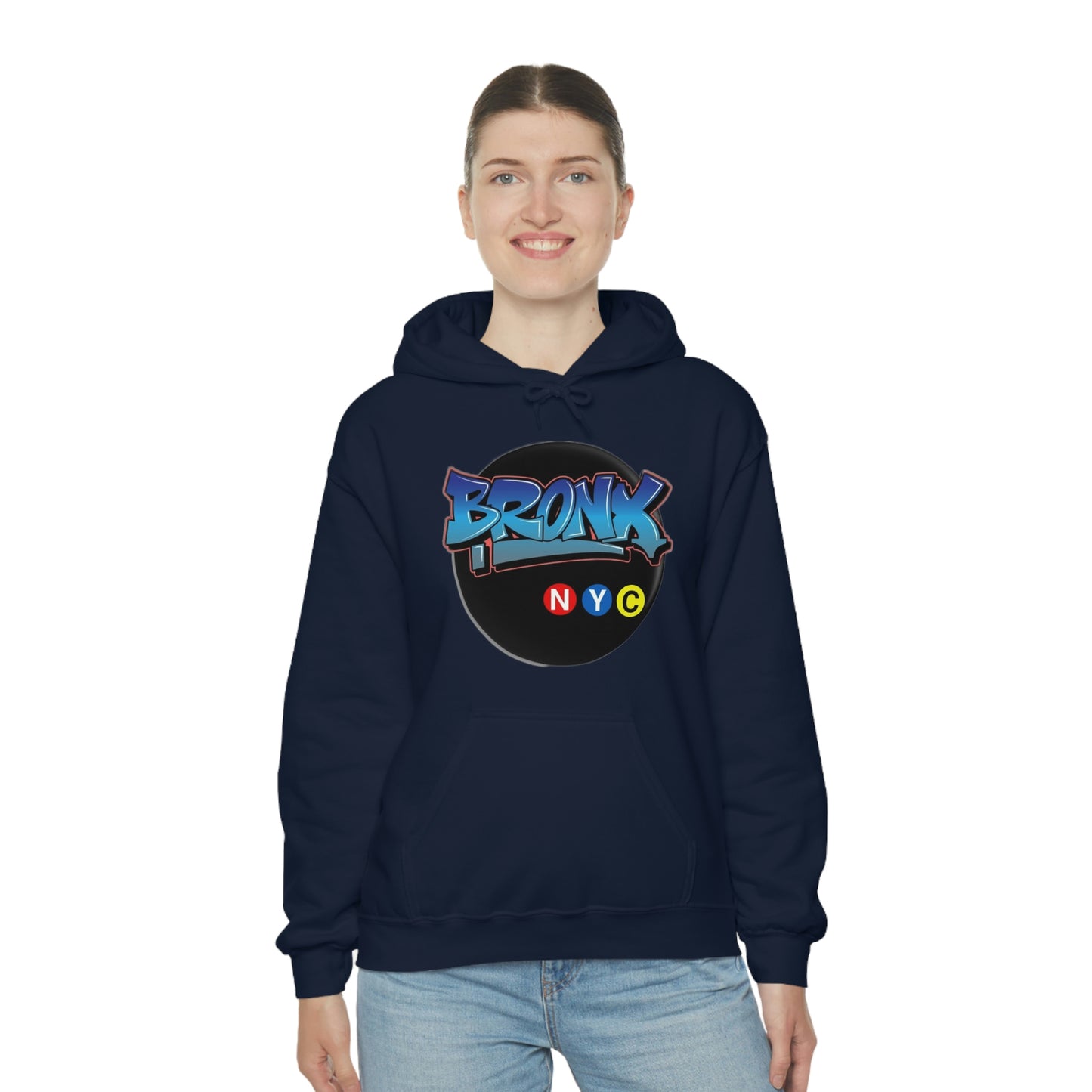 Bronx Graffiti Style Unisex Heavy Blend Hooded Sweatshirt Black Girl Model