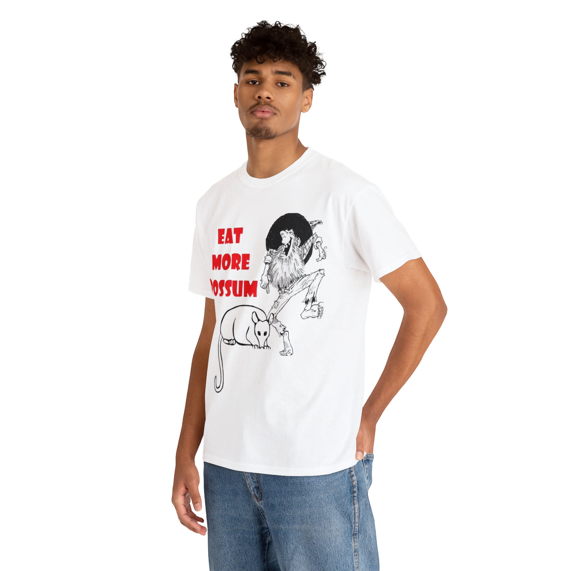 Eat More Possum Unisex Heavy Cotton Tee on young model