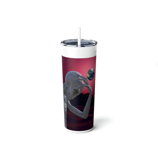 Alien Head Smack Skinny Steel Tumbler with Straw, 20oz