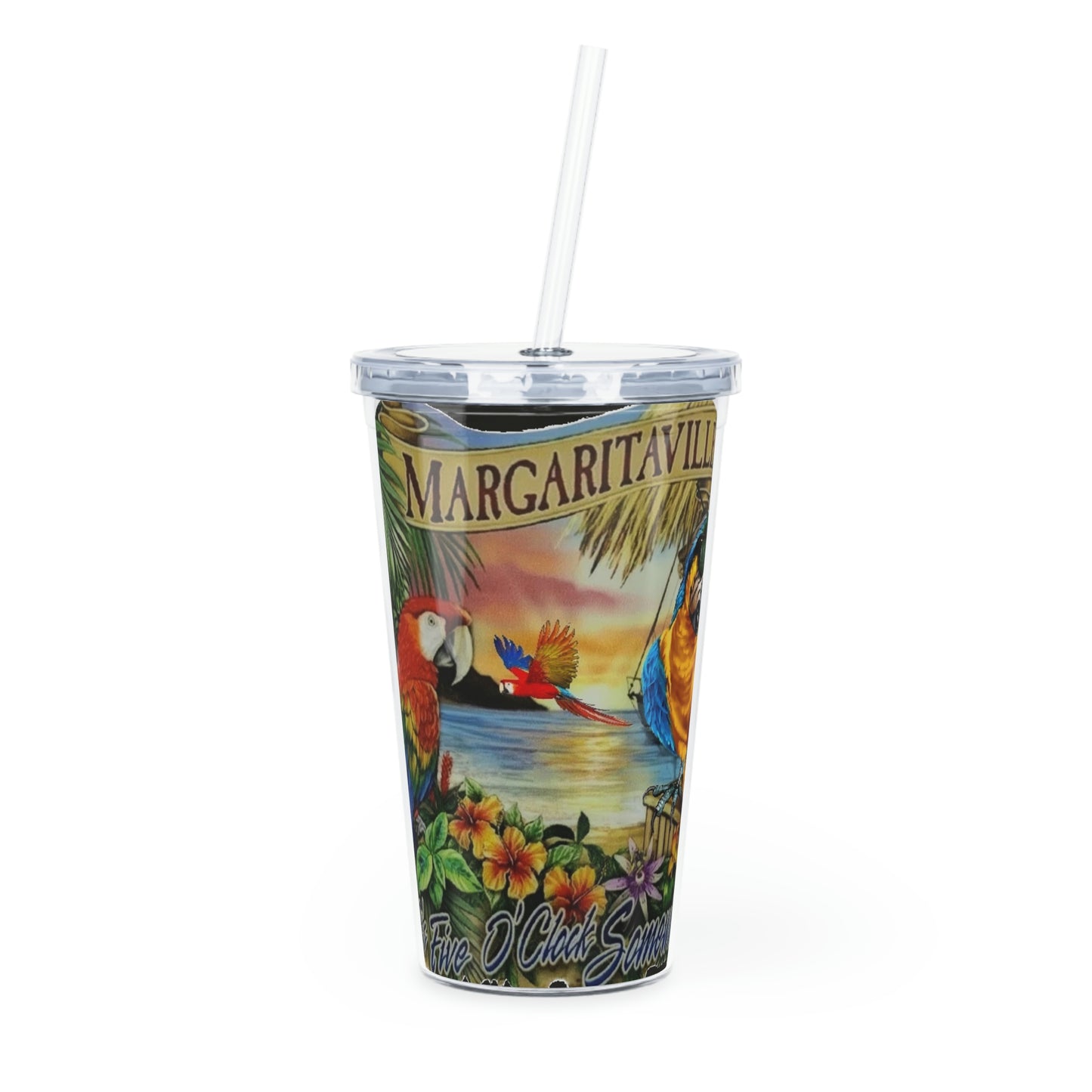 Margaritaville Parrot Heads Plastic Tumbler with Straw