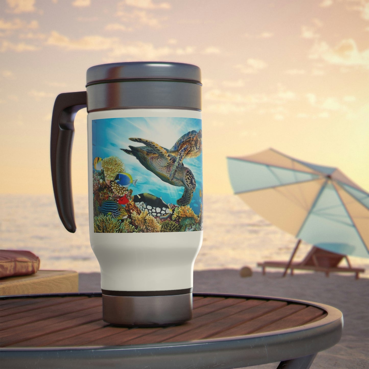Stainless Steel Sea Turtle Travel Mug at Beach