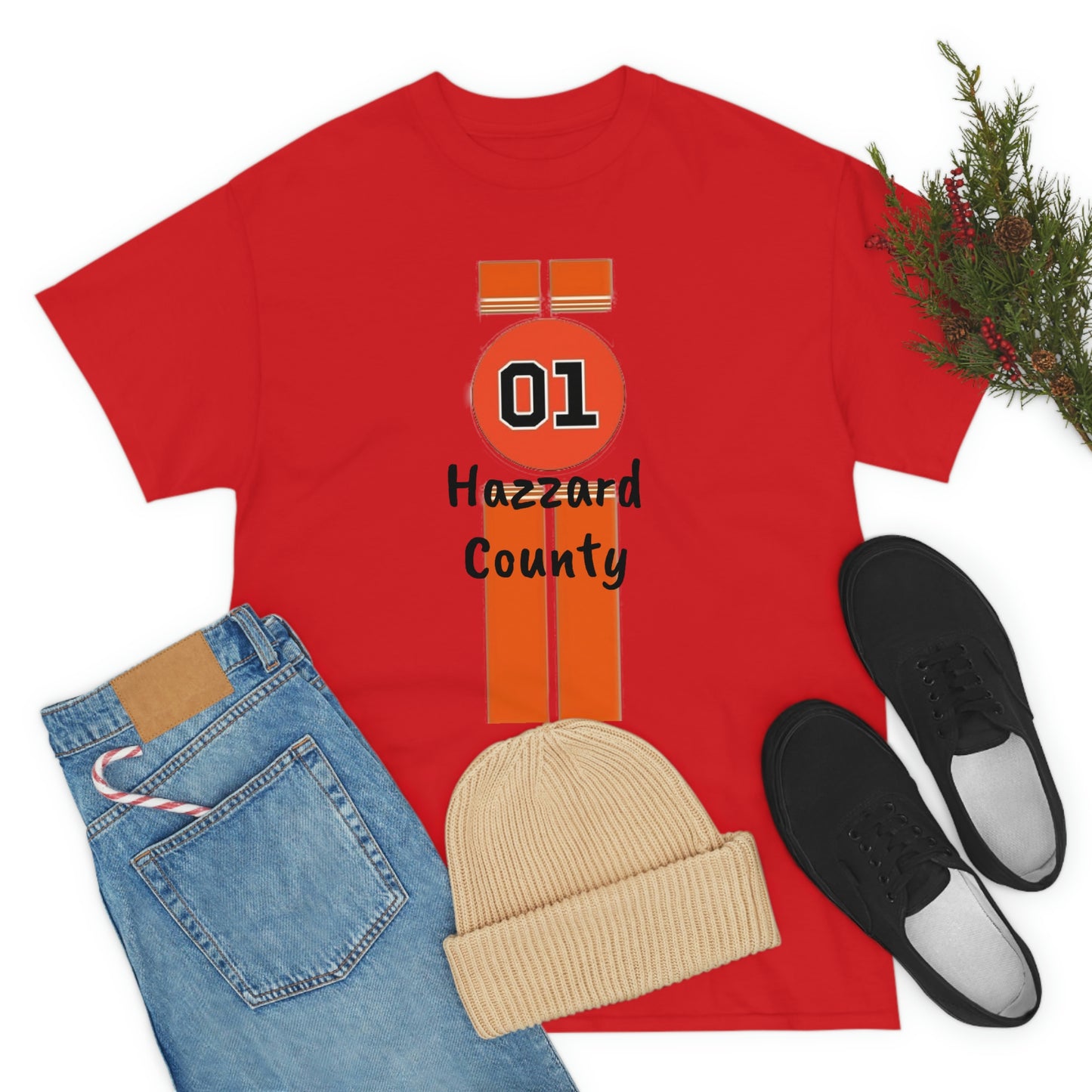 Hazzard County General Lee Racing Stripes Heavy Cotton Tee