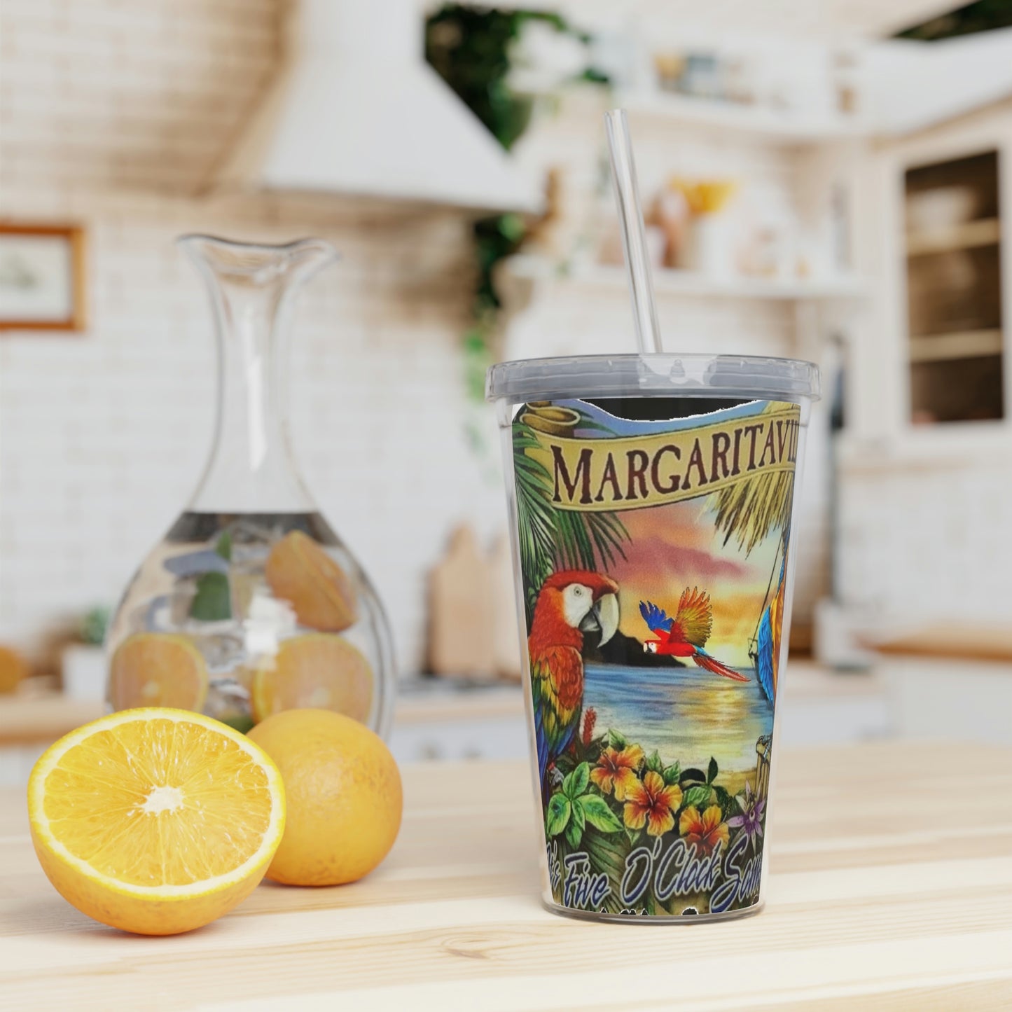 Margaritaville Parrot Heads Plastic Tumbler with Straw