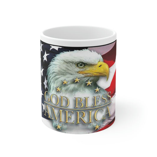 God Bless America 11oz Ceramic Mug Eagle American Flag