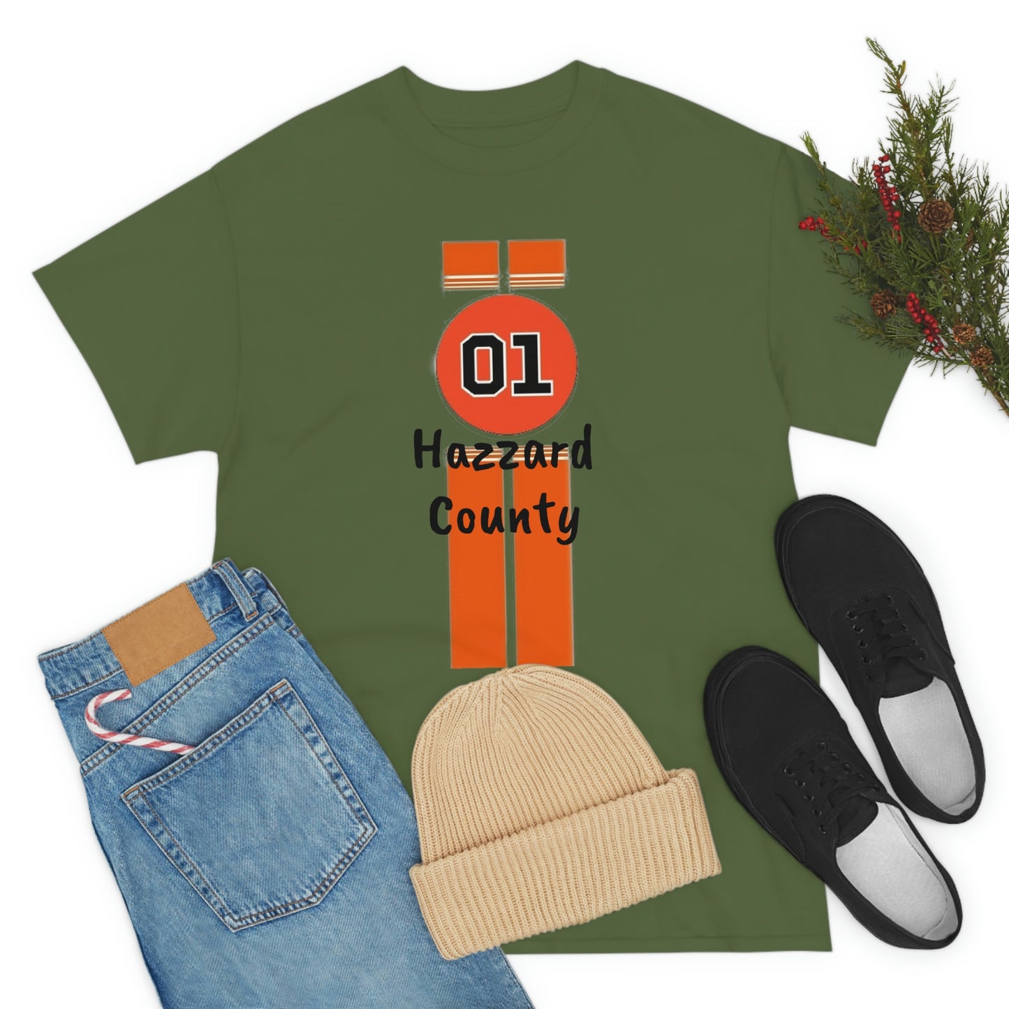 Hazzard County General Lee Racing Stripes Heavy Cotton Tee