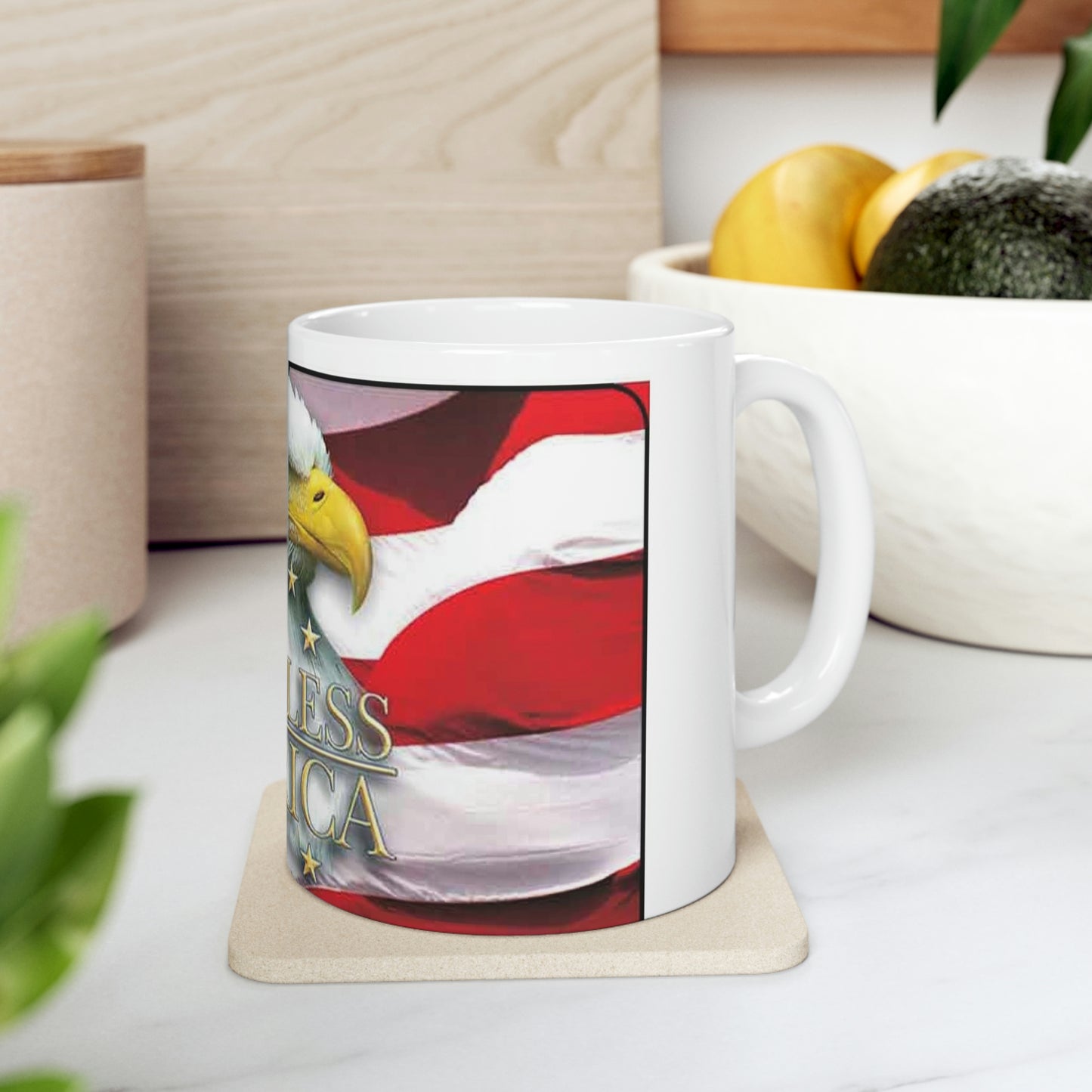 God Bless America 11oz Ceramic Mug Eagle American Flag Backdrop