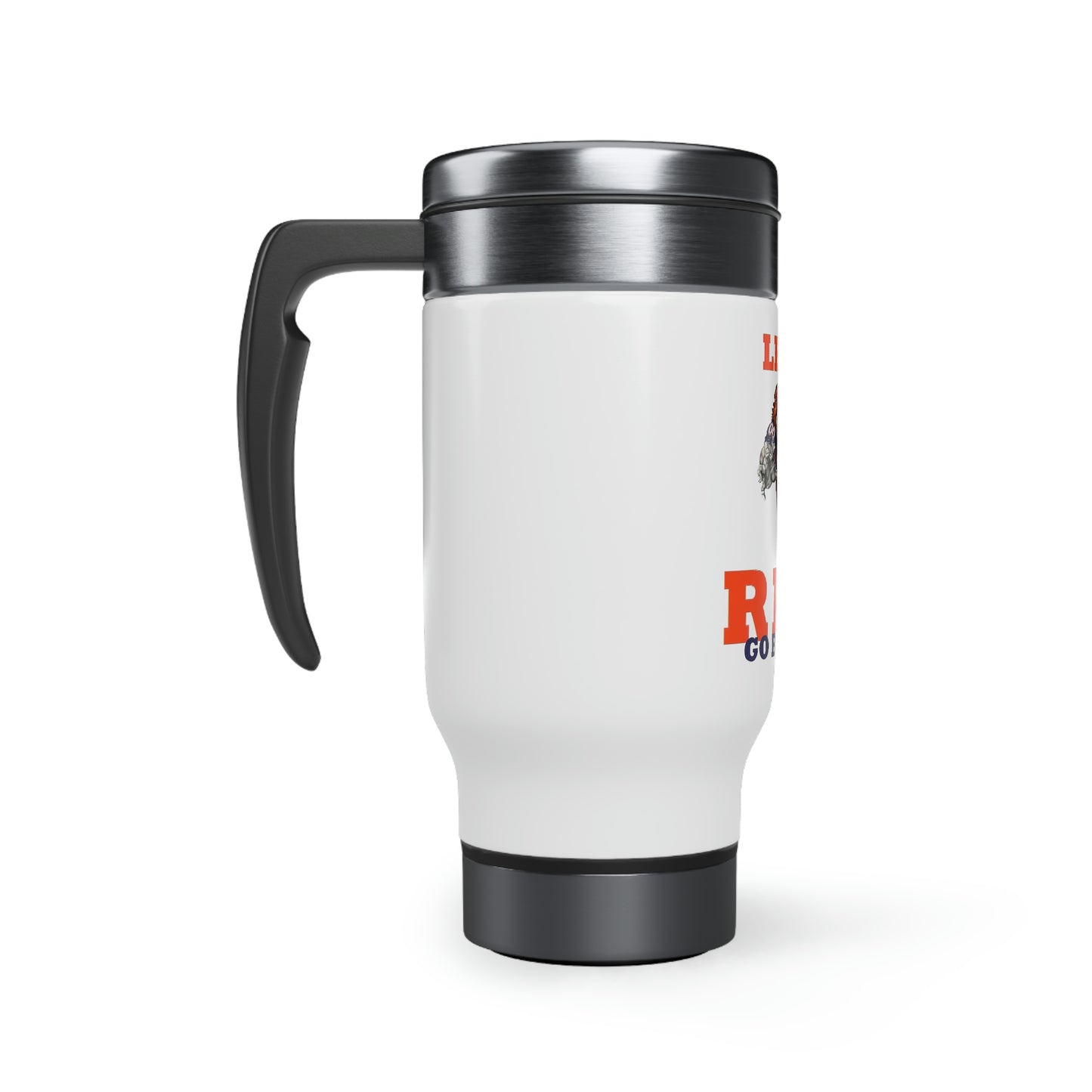 Denver Bronco's Lets Ride Stainless Steel Travel Mug with Handle, 14oz