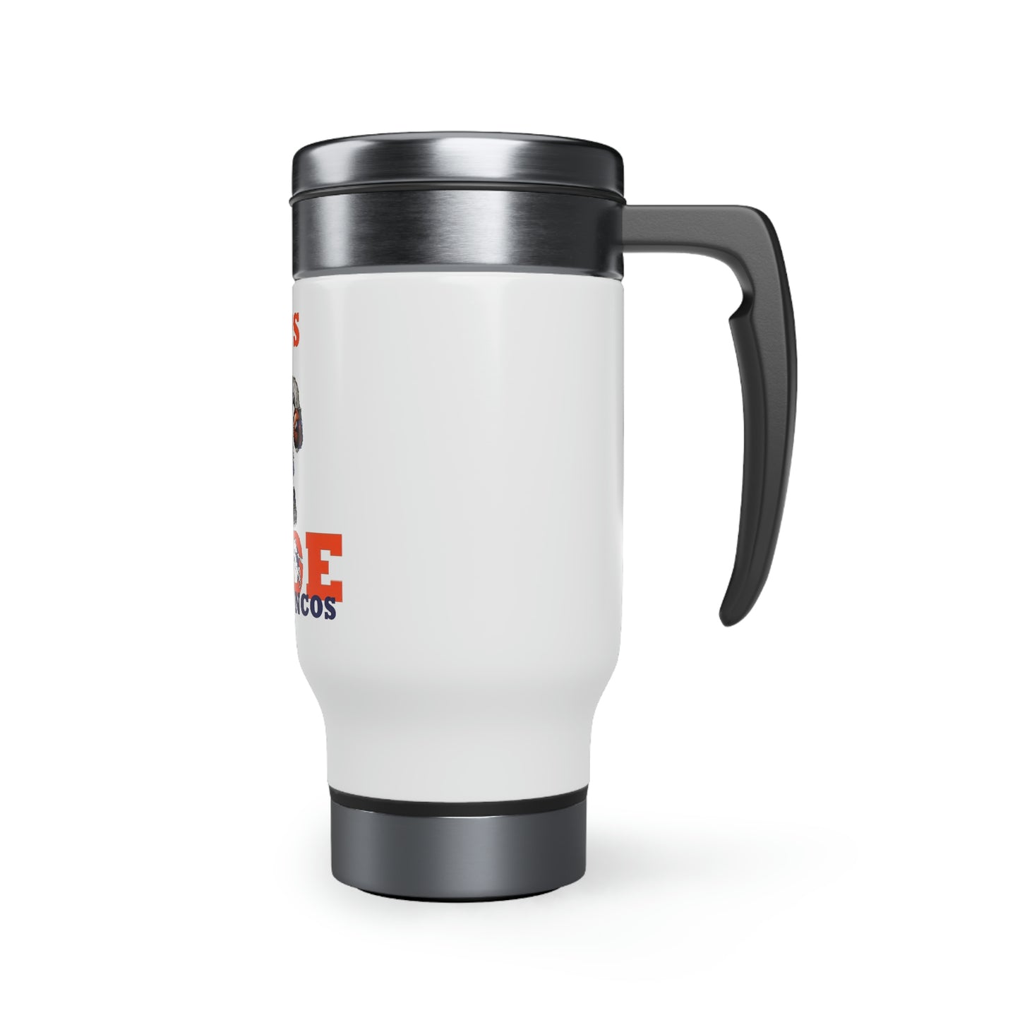 Denver Bronco's Lets Ride Stainless Steel Travel Mug with Handle, 14oz