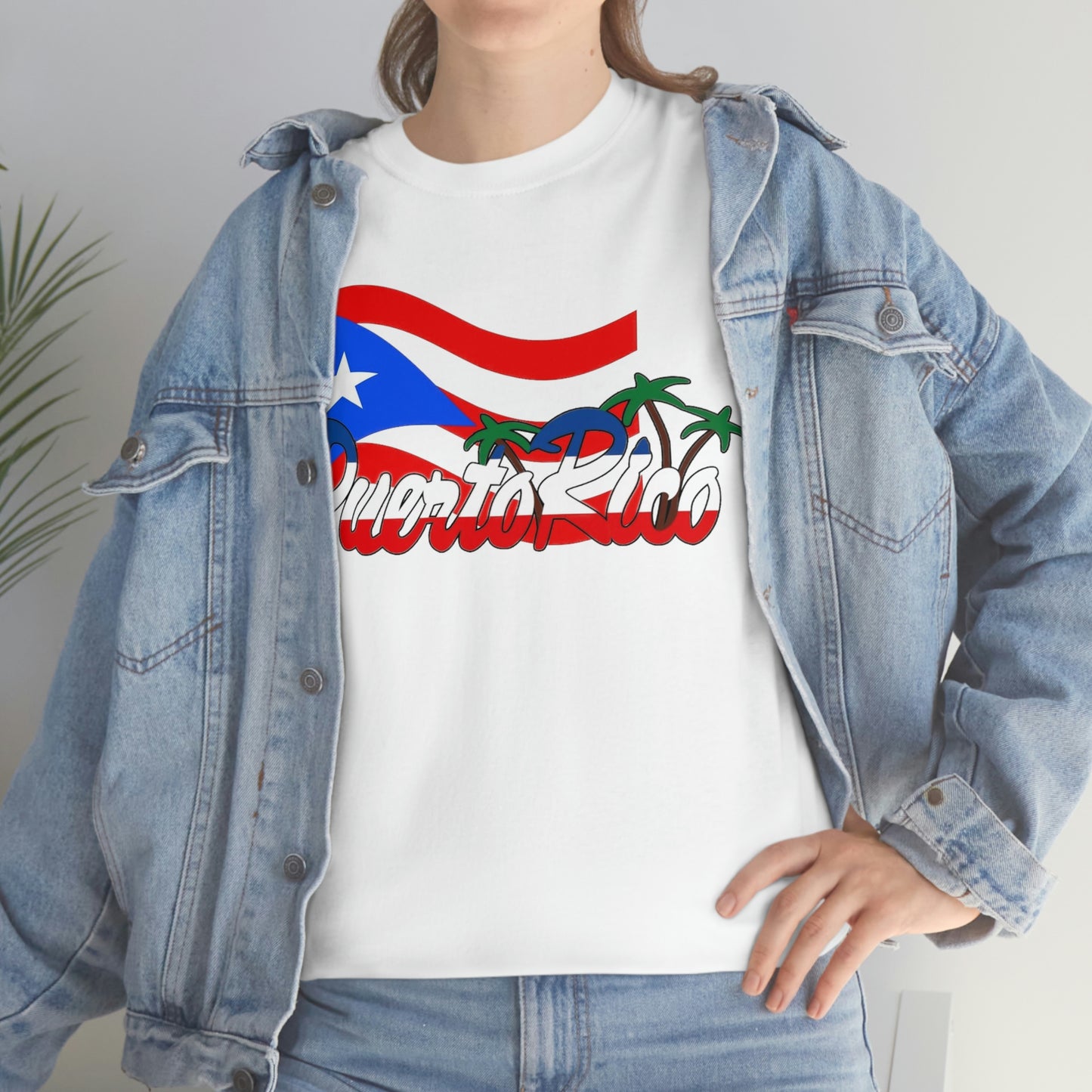 Puerto Rico Unisex Heavy Cotton Tee Under Denim Jacket