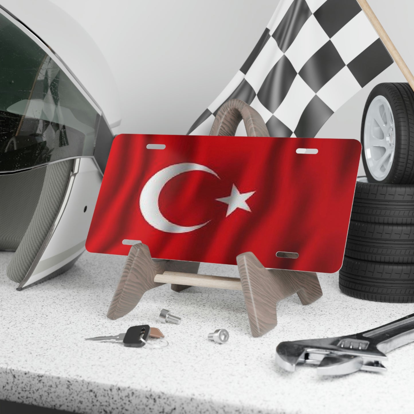 Waving Turkish Flag Vanity License Plate