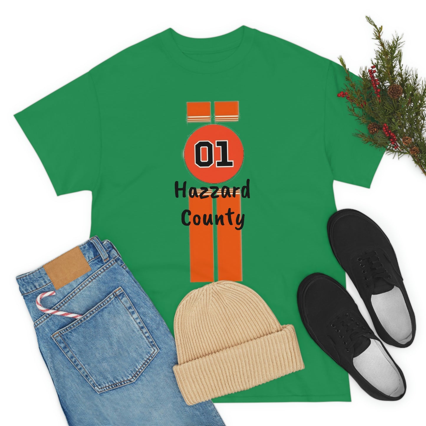 Hazzard County General Lee Racing Stripes Heavy Cotton Tee
