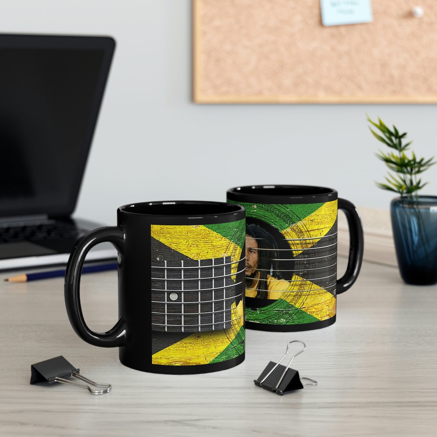 Pair Of Bob Marley In Guitar 11oz Black Mugs
