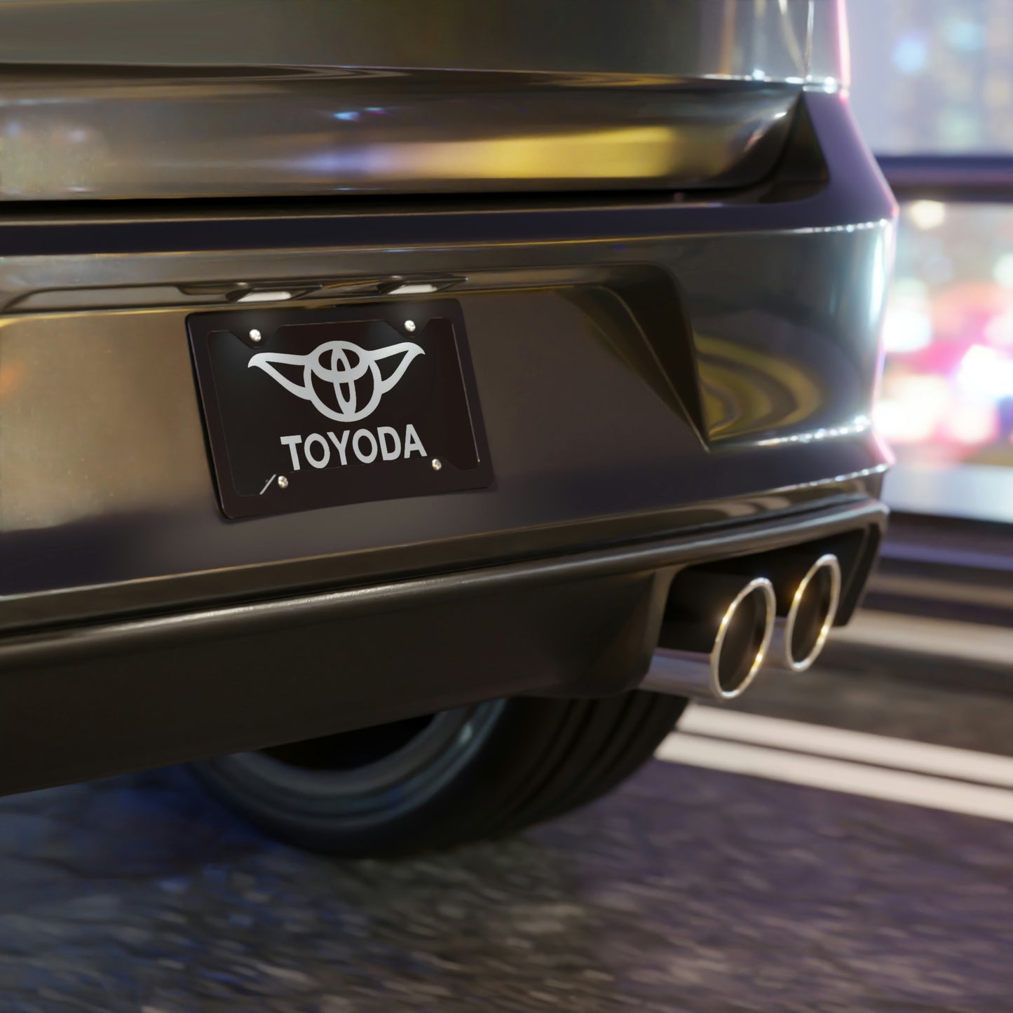 Toyoda Spoof Vanity License Plate in Context