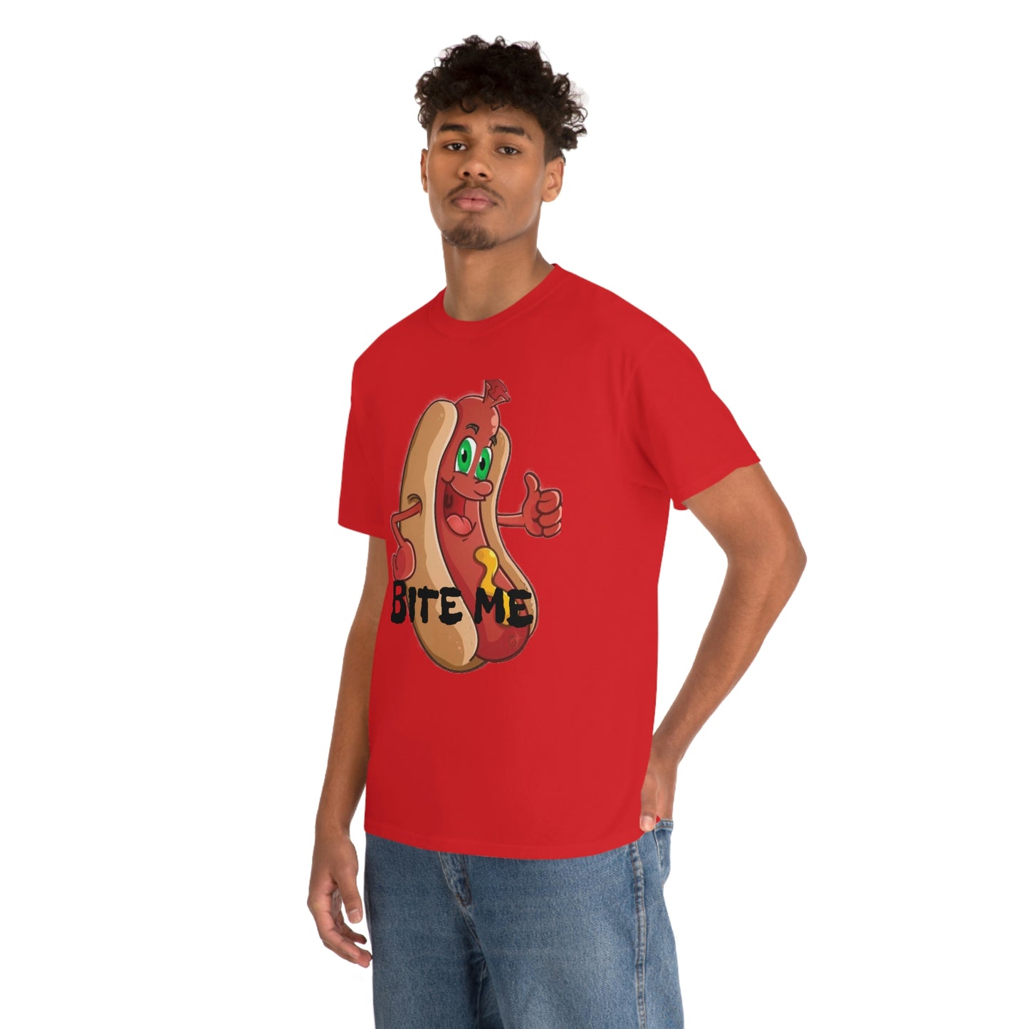 Bite Me Unisex Heavy Cotton Red Tee Shirt Male Model