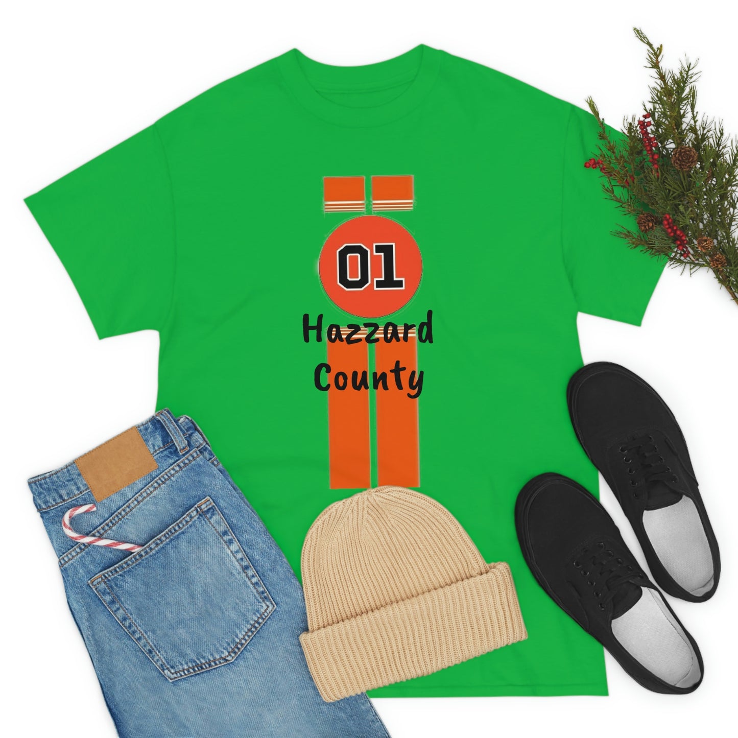 Hazzard County General Lee Racing Stripes Heavy Cotton Tee