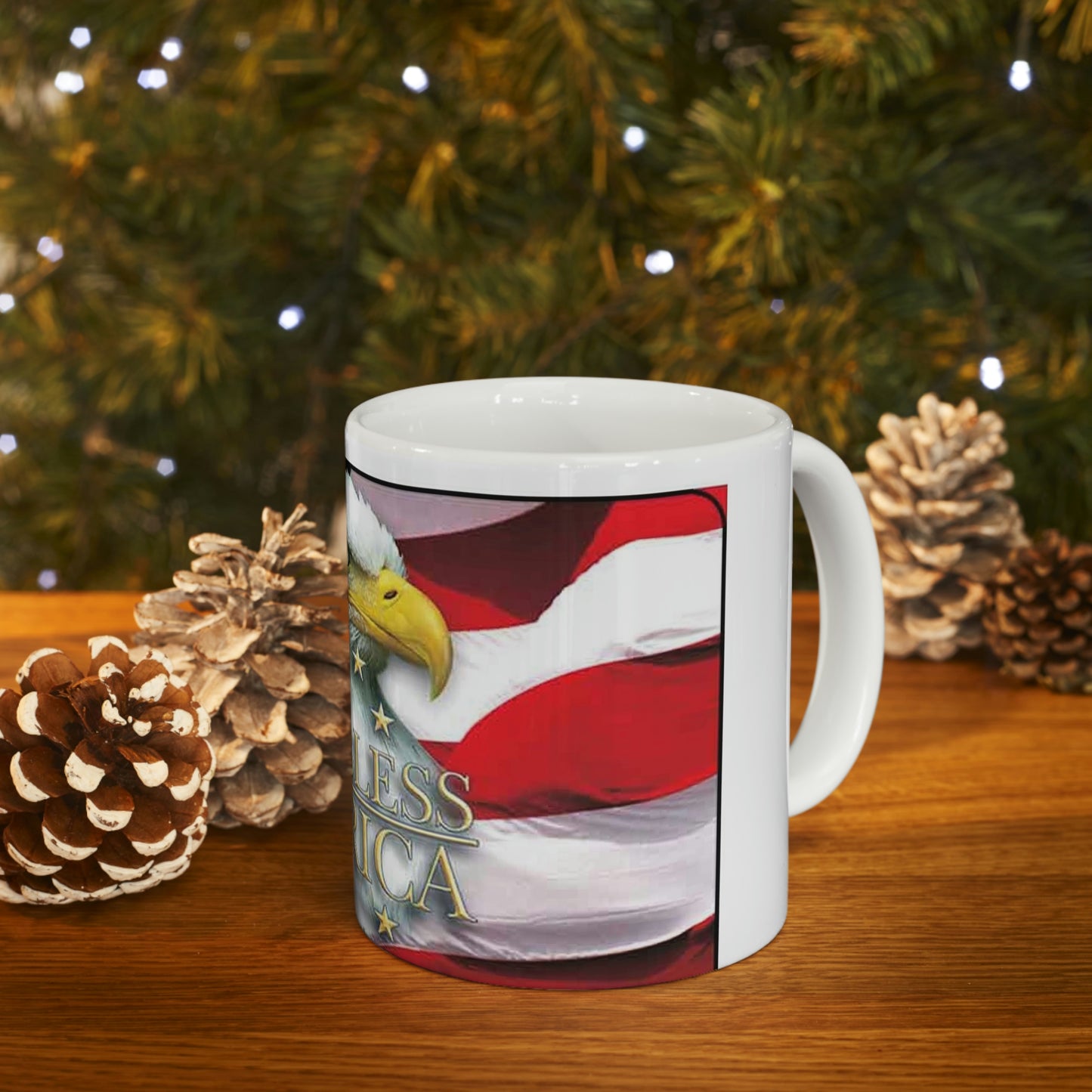 God Bless America 11oz Ceramic Mug Eagle American Flag Backdrop