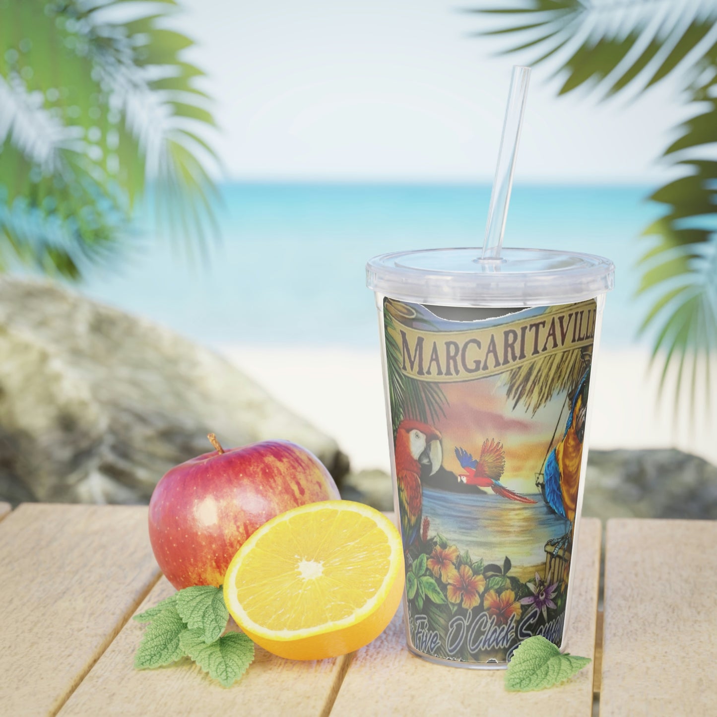 Margaritaville Parrot Heads Plastic Tumbler with Straw