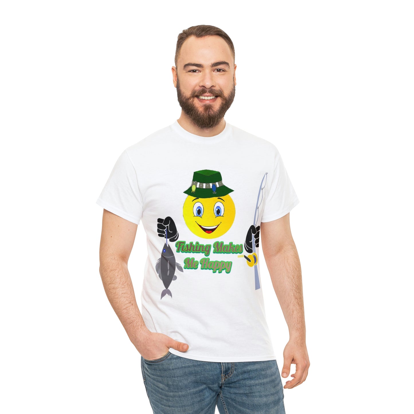 Fishing Makes Me Happy Unisex Heavy Cotton Tee