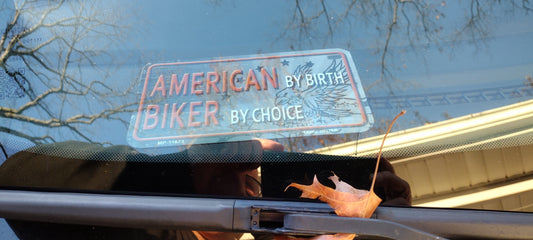 Windshield Display Of American Biker Novelty License Plate