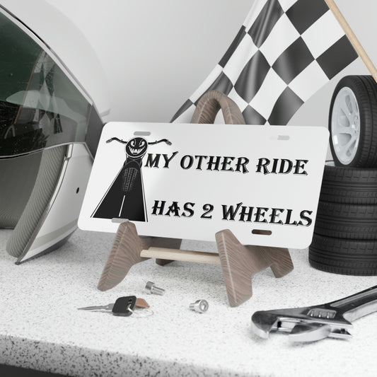 On A Pedestal My Other Ride Has Two Wheels Bikers Vanity Plate
