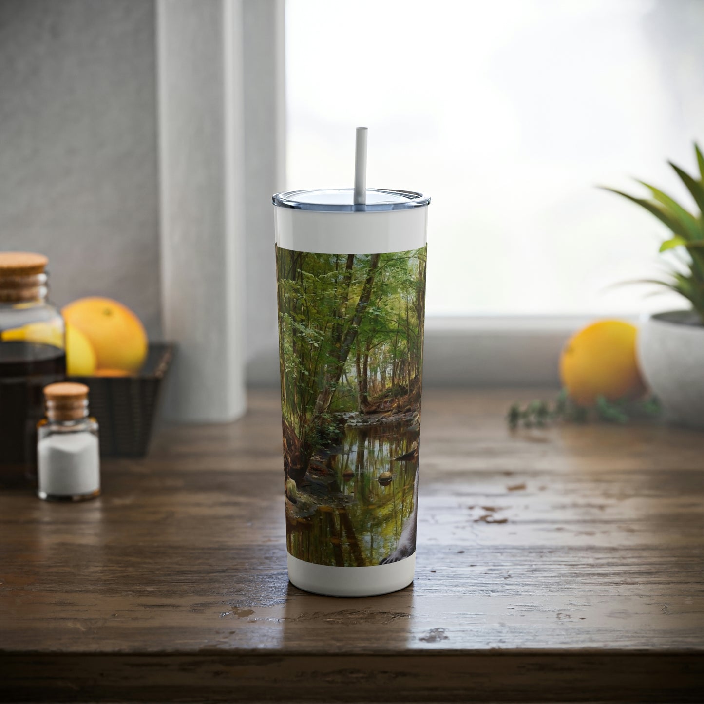 Scenic Woodlands Stream Skinny Steel Tumbler with Straw, 20oz