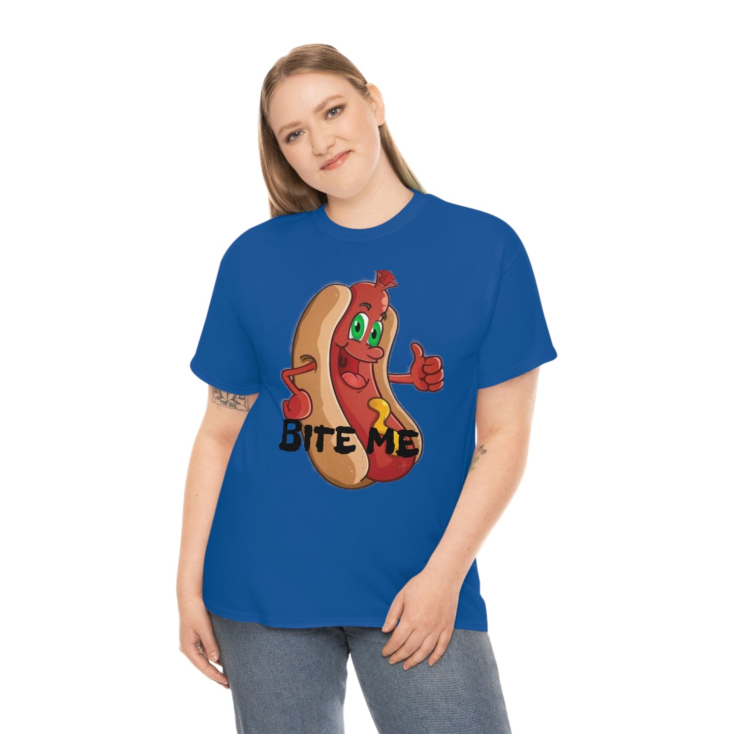 Bite Me Unisex Heavy Cotton Tee Female Model