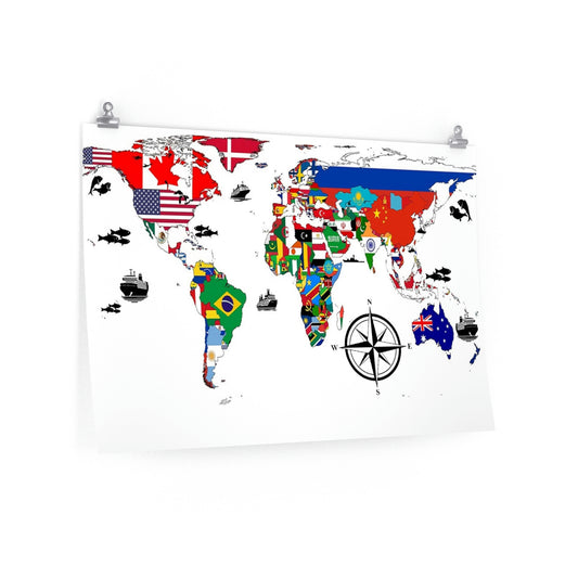 World Flags Map Horizontal Poster