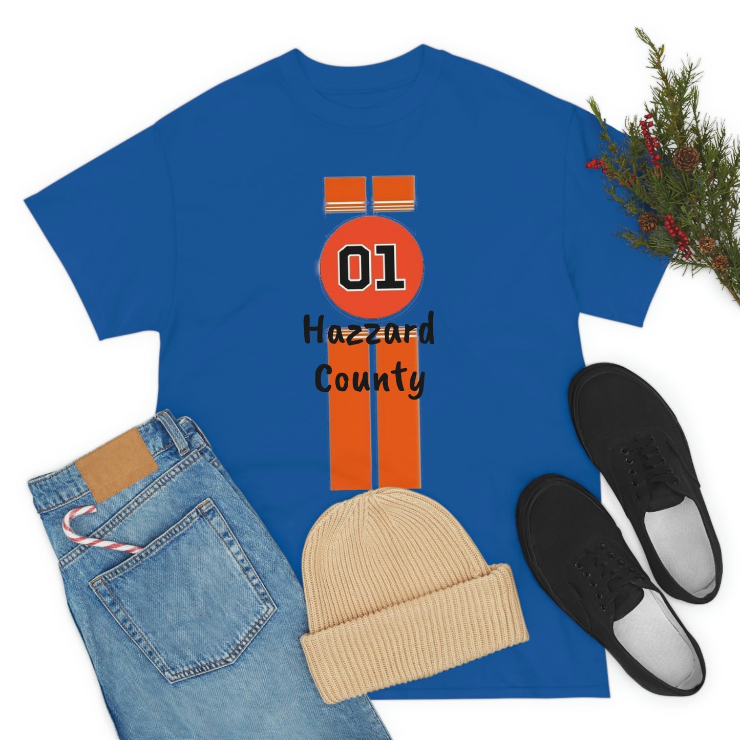Hazzard County General Lee Racing Stripes Heavy Cotton Tee
