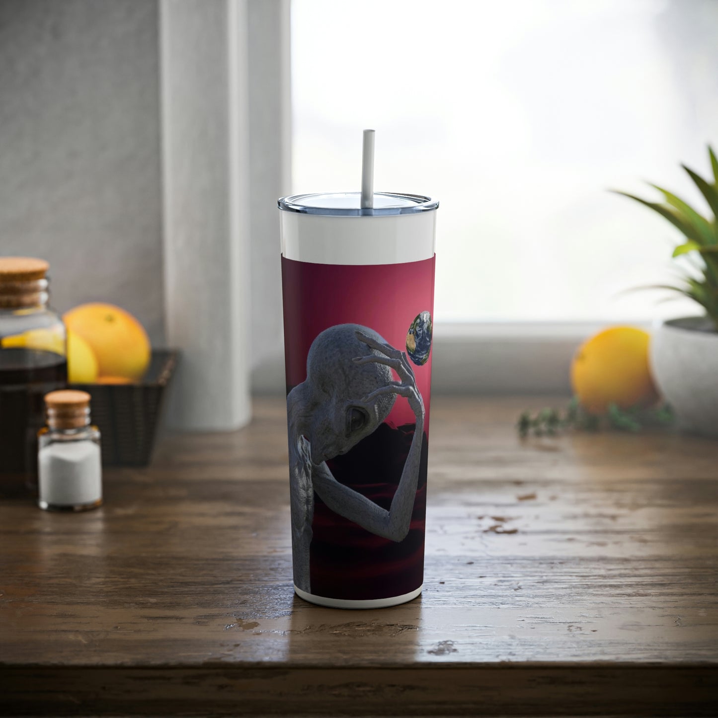 Alien Head Smack Skinny Steel Tumbler with Straw, 20oz