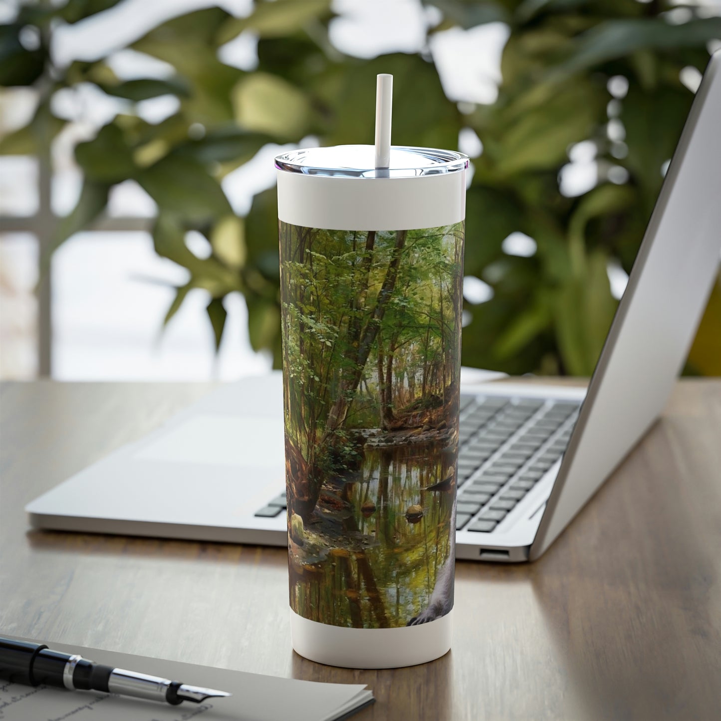 Scenic Woodlands Stream Skinny Steel Tumbler with Straw, 20oz