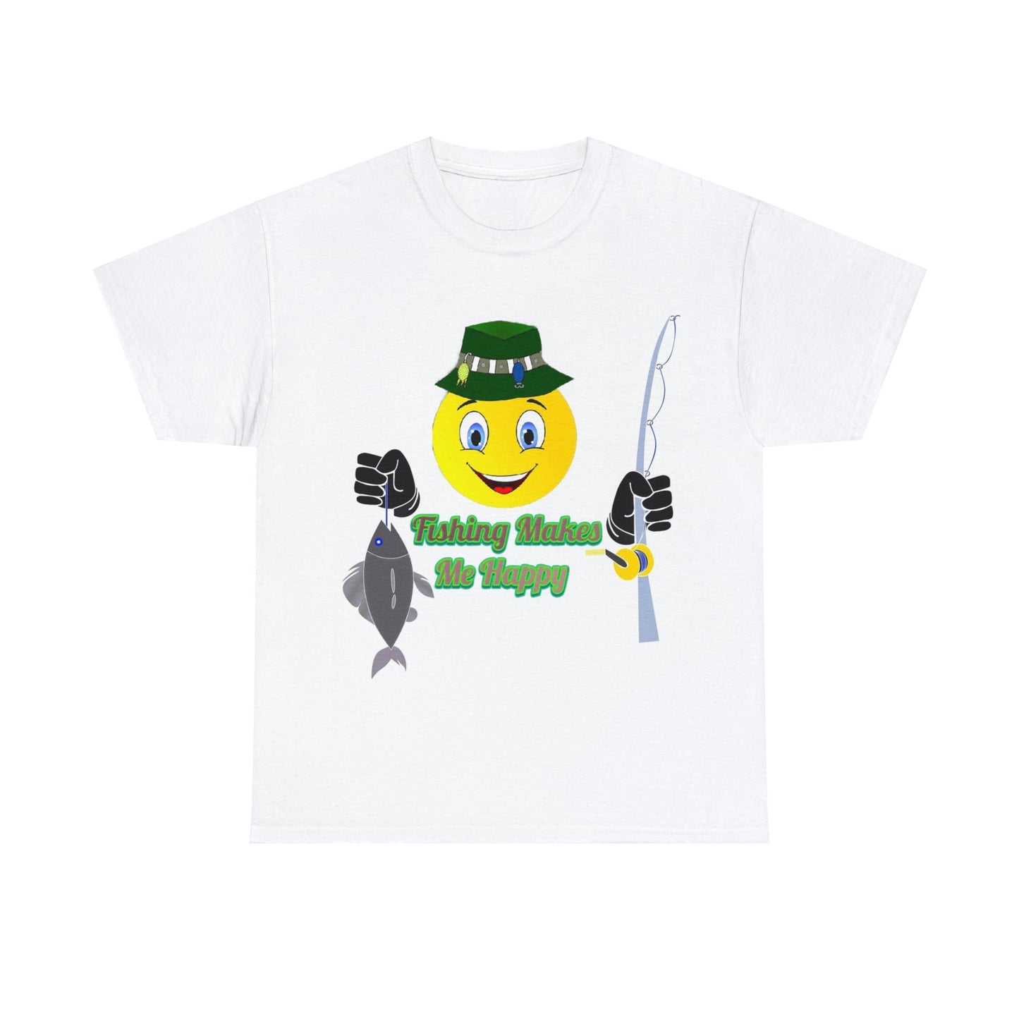 Fishing Makes Me Happy Unisex Heavy Cotton Tee