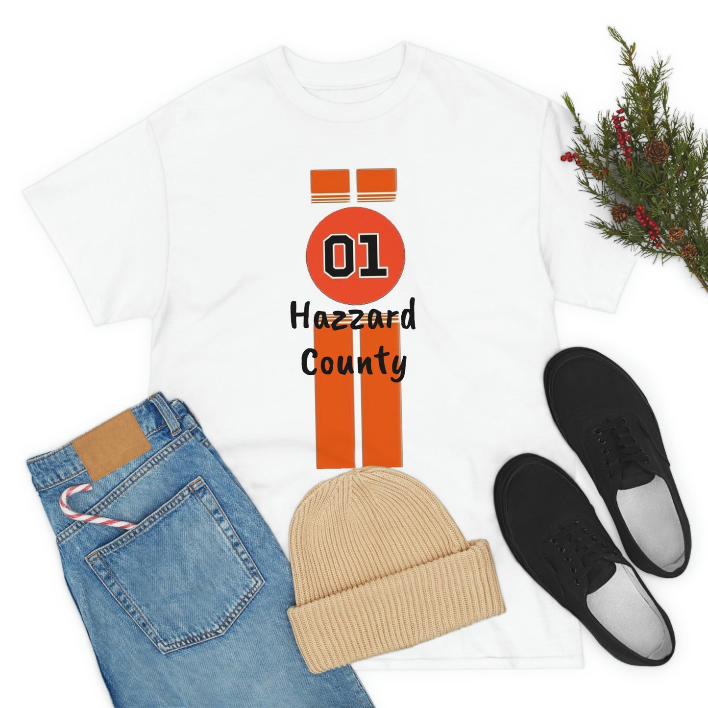 Hazzard County General Lee Racing Stripes Heavy Cotton Tee