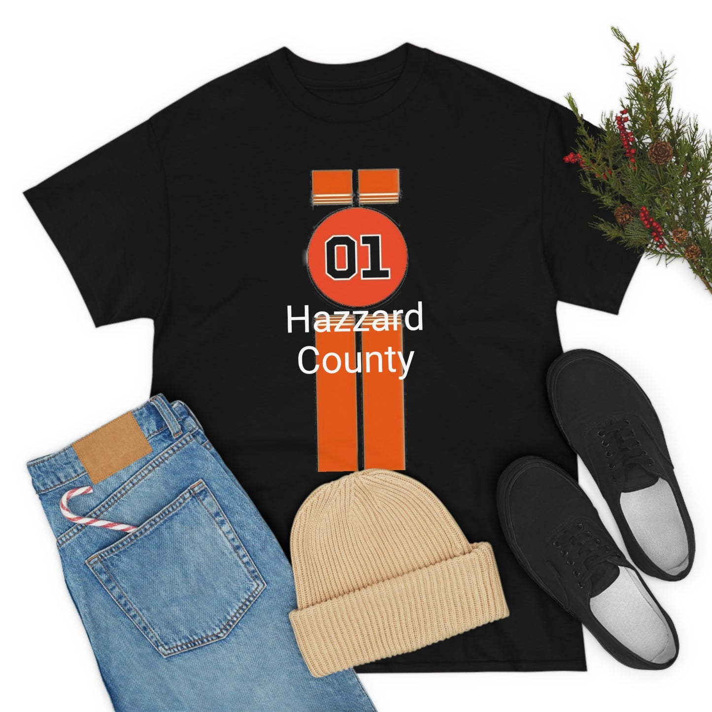 Hazzard County General Lee Racing Stripes Heavy Cotton Tee