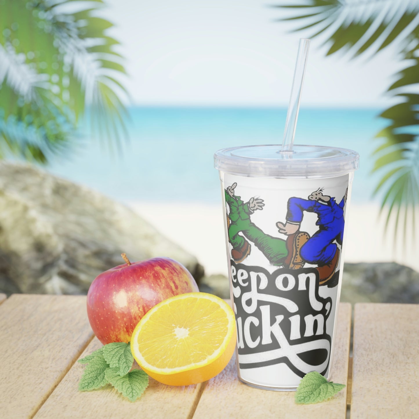 Keep On Truckin Plastic Tumbler with Straw