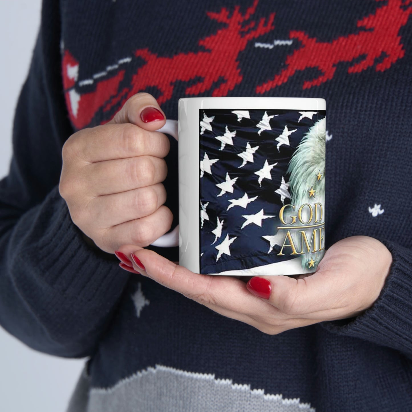 God Bless America 11oz Ceramic Mug Eagle American Flag Backdrop
