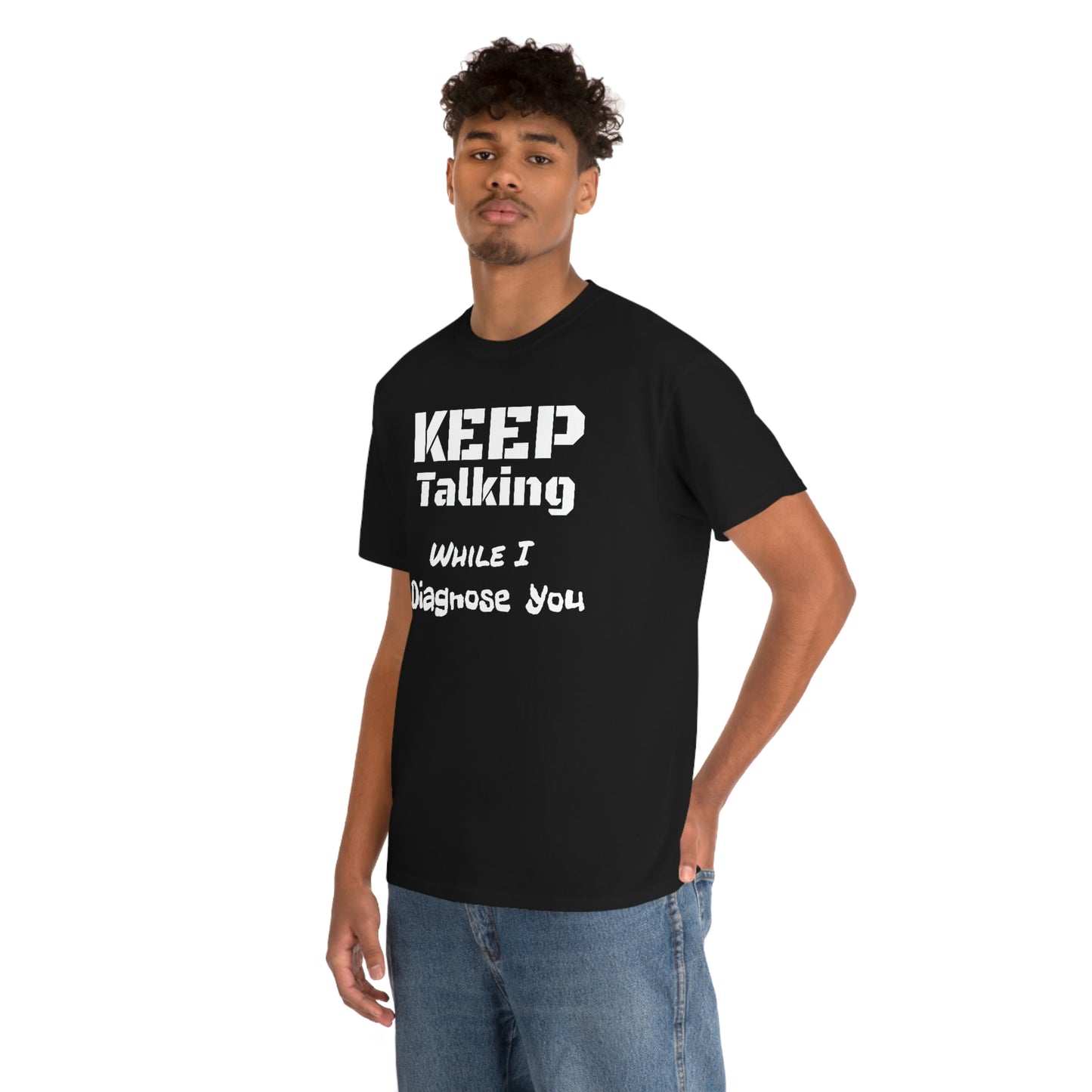 Keep Talking Unisex Heavy Cotton Tee In Black Male Model