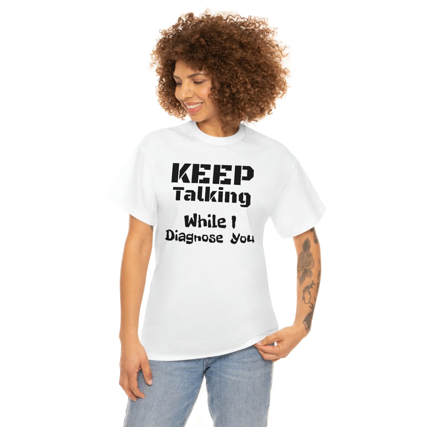 Girl Model Keep Talking Unisex Heavy Cotton Tee In White