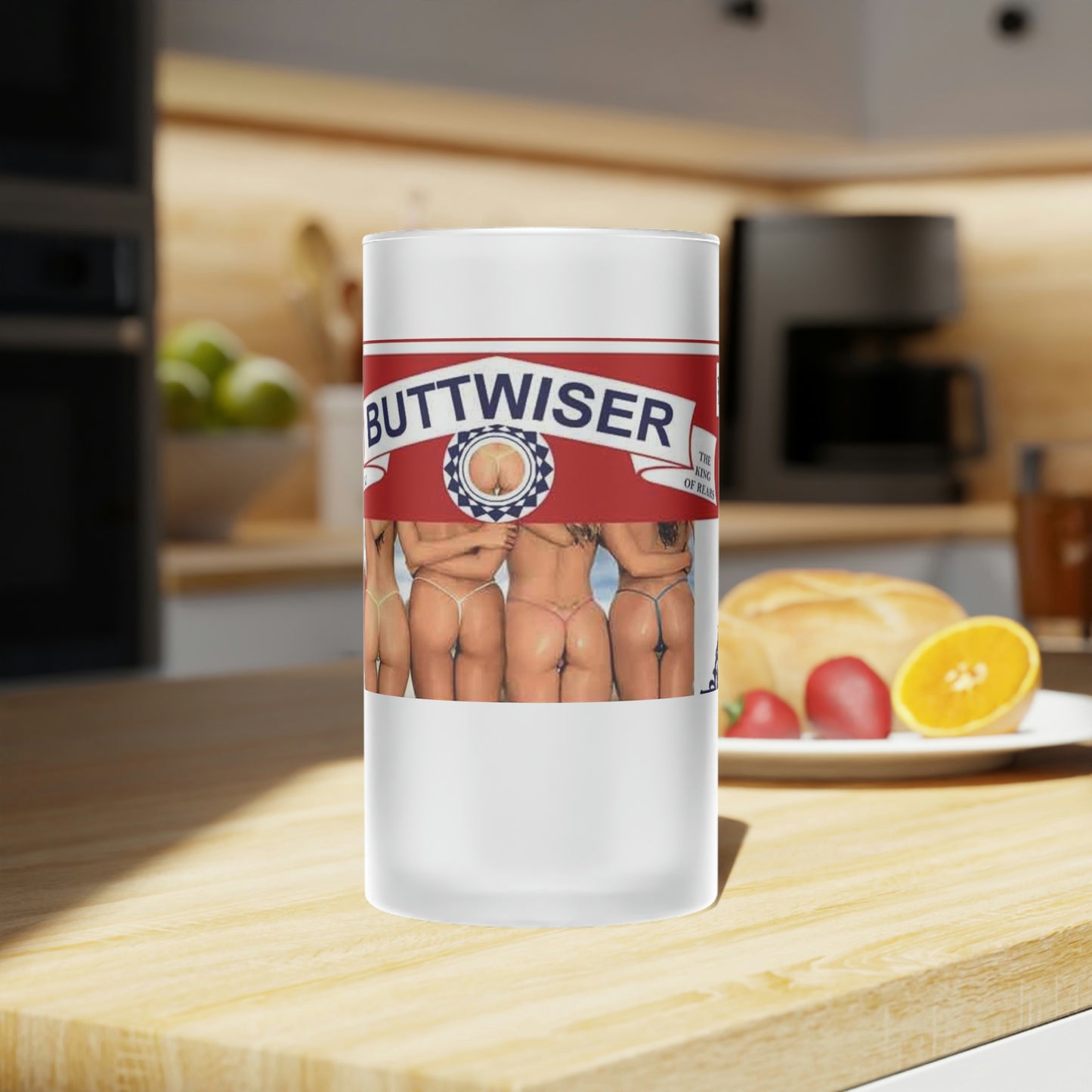 Buttwiser Frosted Glass Beer Mug In Kitchen