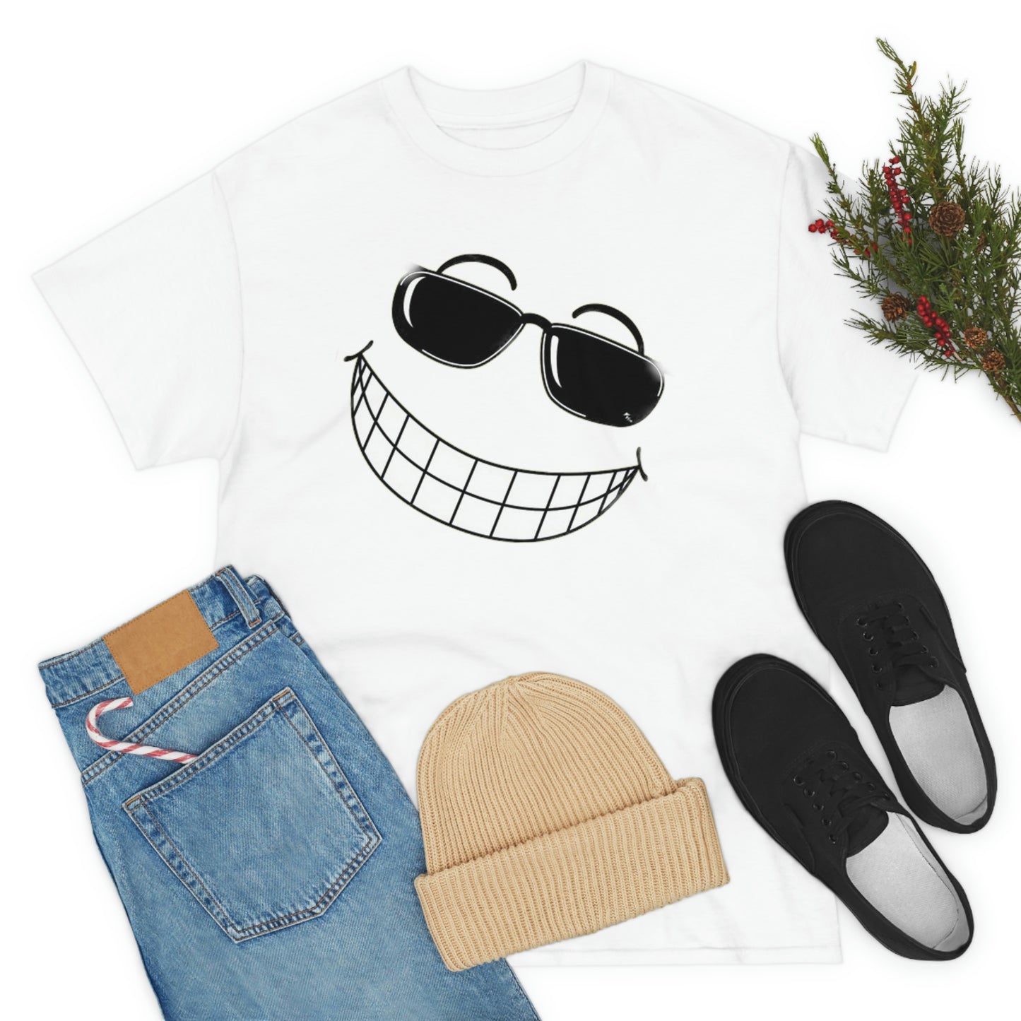 Joe Cool Smiley Face Unisex Heavy Cotton Tee