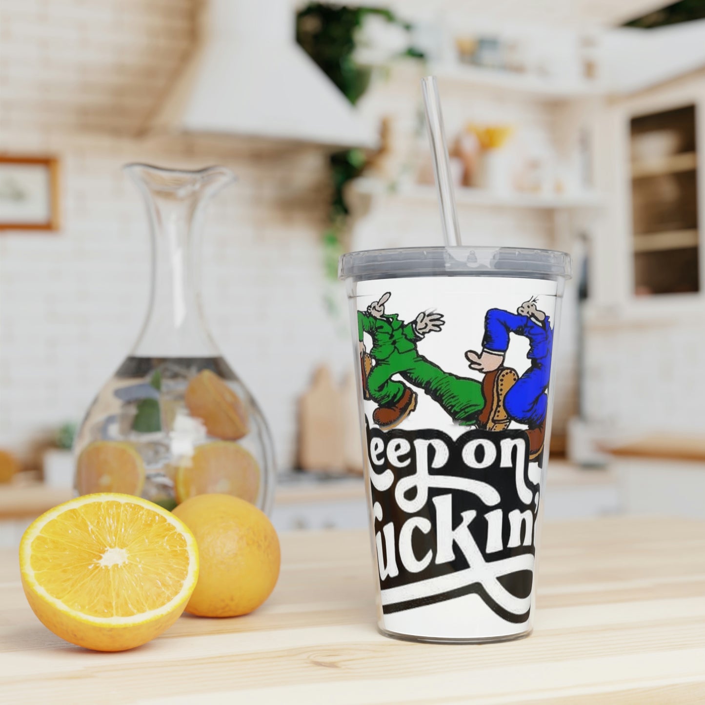 Keep On Truckin Plastic Tumbler with Straw
