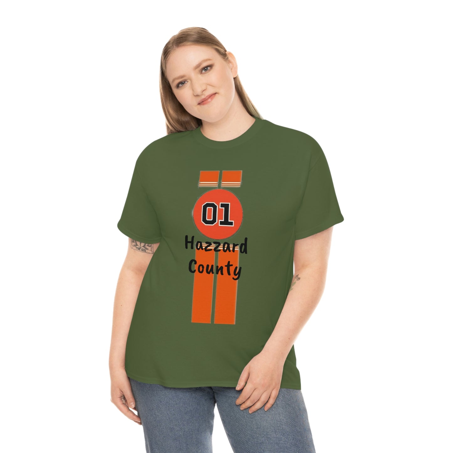 Hazzard County General Lee Racing Stripes Heavy Cotton Tee