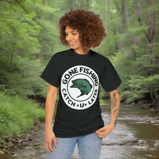 Gone Fishing Unisex Heavy Cotton Tee Female Model