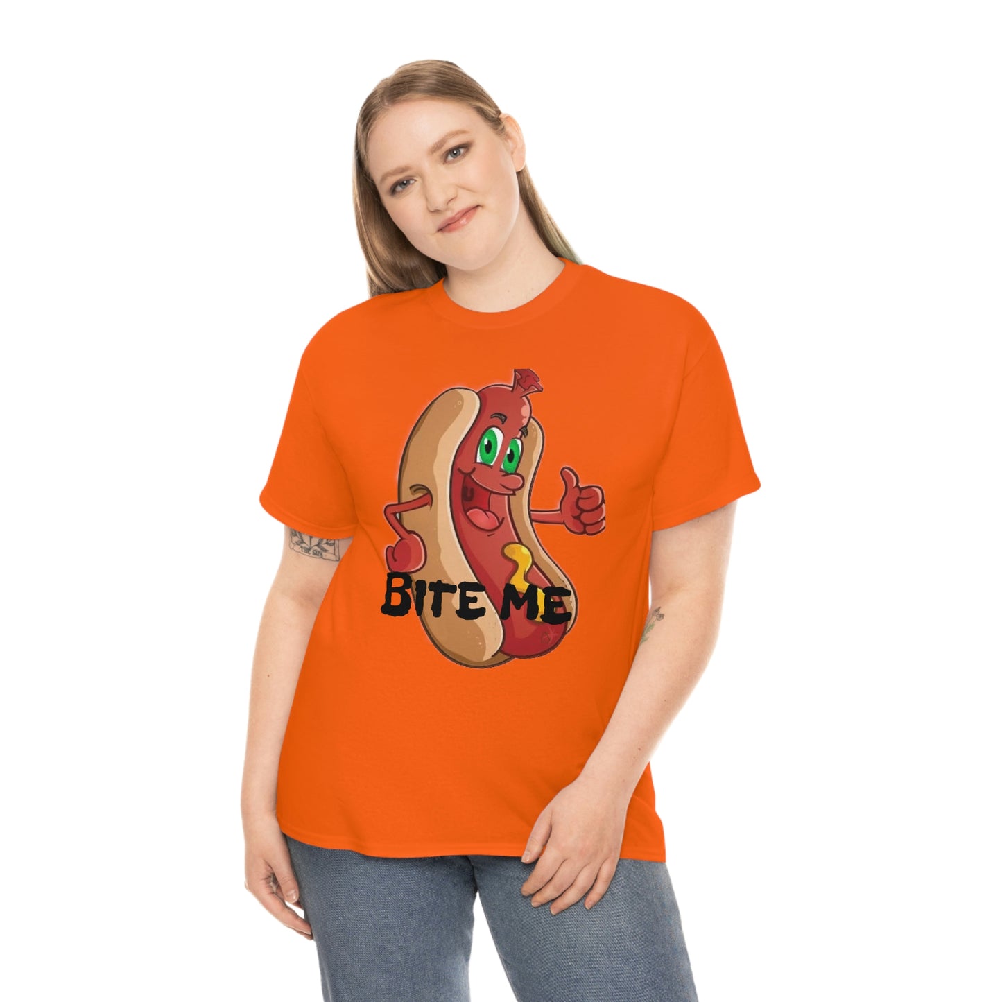 Bite Me Unisex Heavy Cotton Tee Blonde Female Model