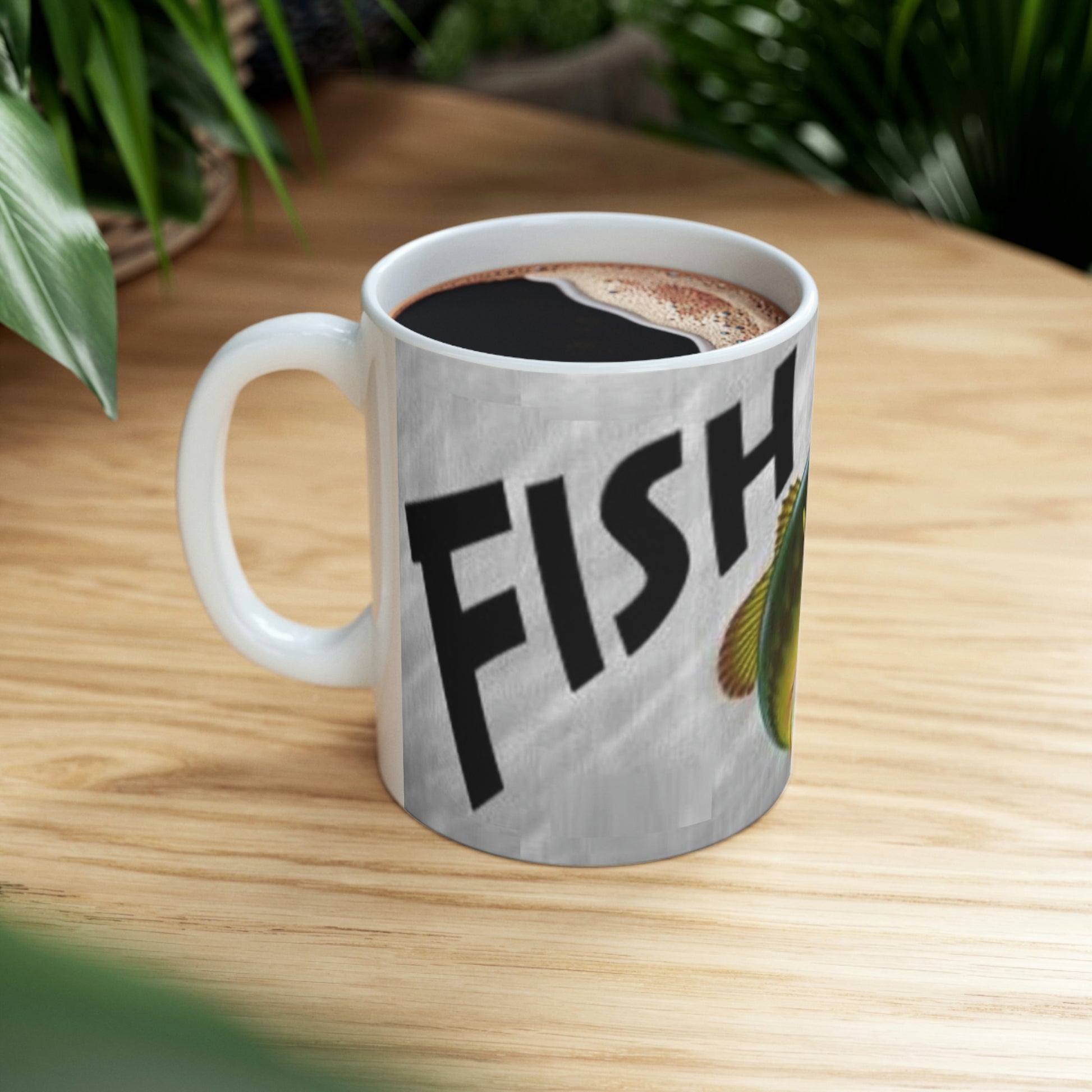 Fish-On Fisherman's Ceramic Mug  On Counter