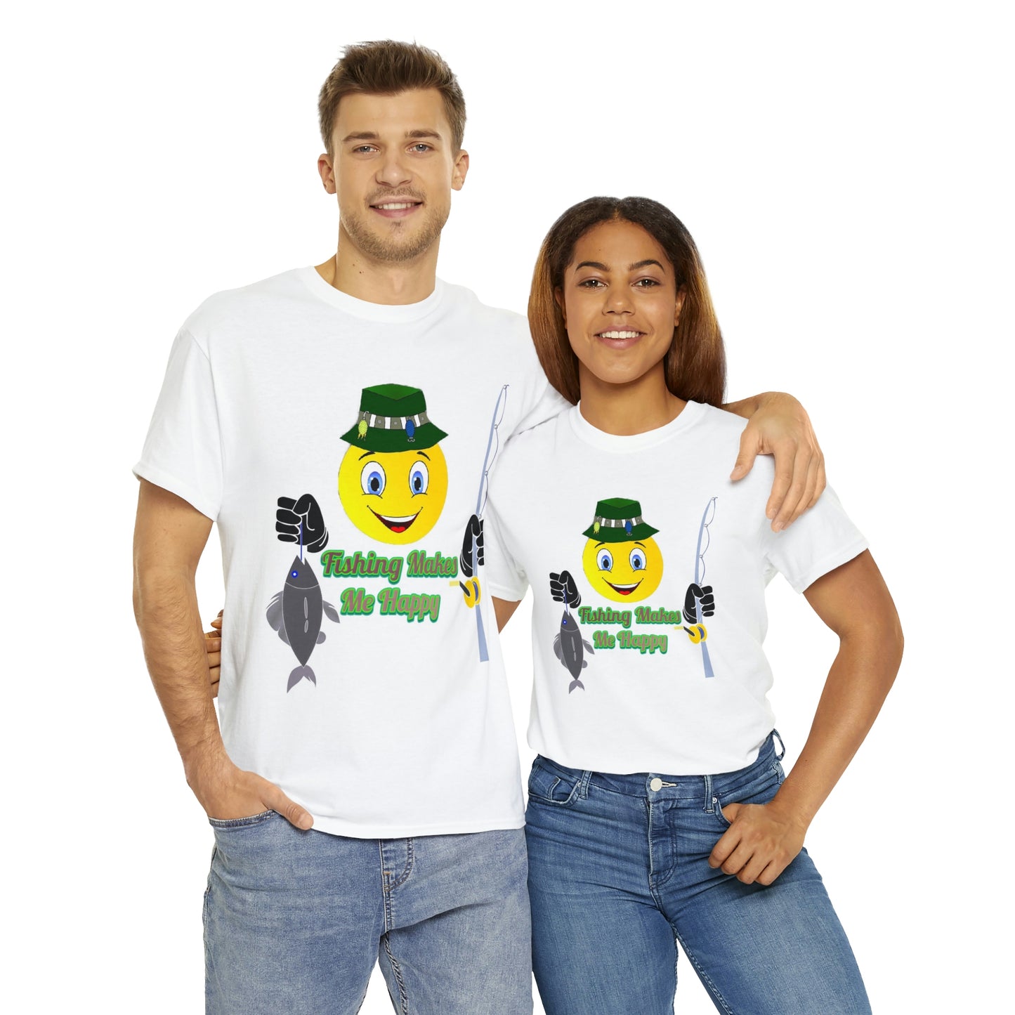Fishing Makes Me Happy Unisex Heavy Cotton Tee