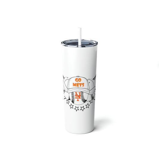 Go Mets Skinny Steel Tumbler with Straw, 20oz